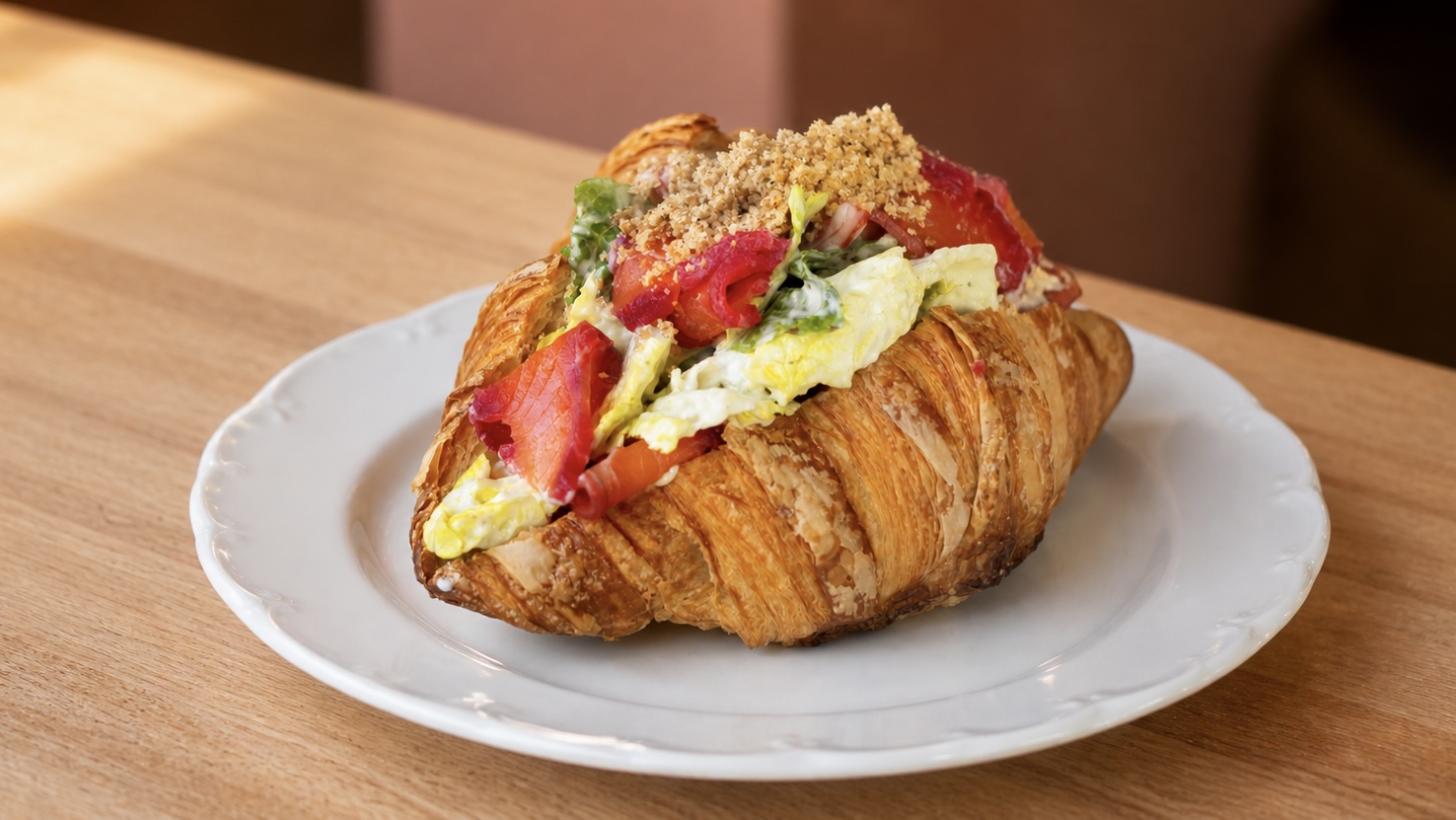 Lachs-Sandwich im Croissant – Frühstück im ERET Café Mülheim